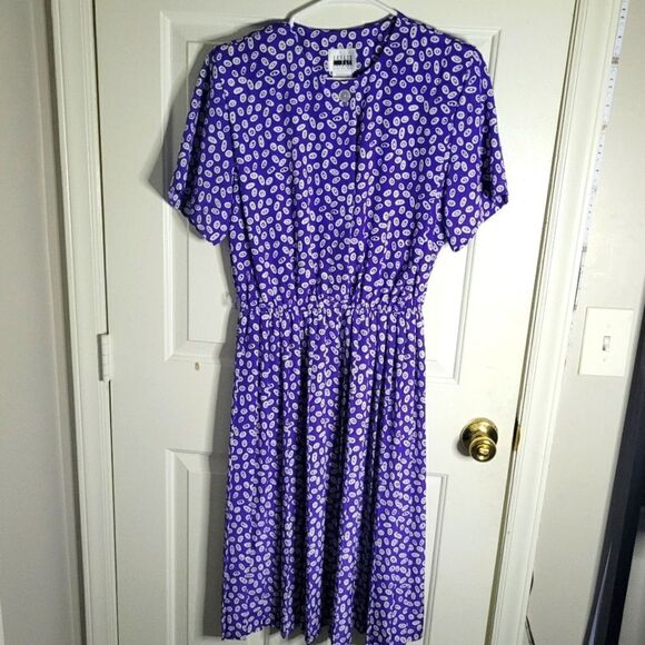 🌴VINTAGE LESLIE FAY PURPLE PETITE PLEATED DRESS - Picture 1 of 4
